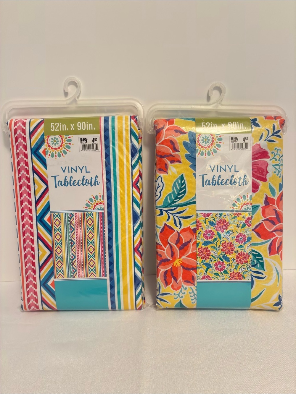 Big Lots Vinyl Tablecloths Stripes/ Flowers 52" x 90" Rectangle New in Package